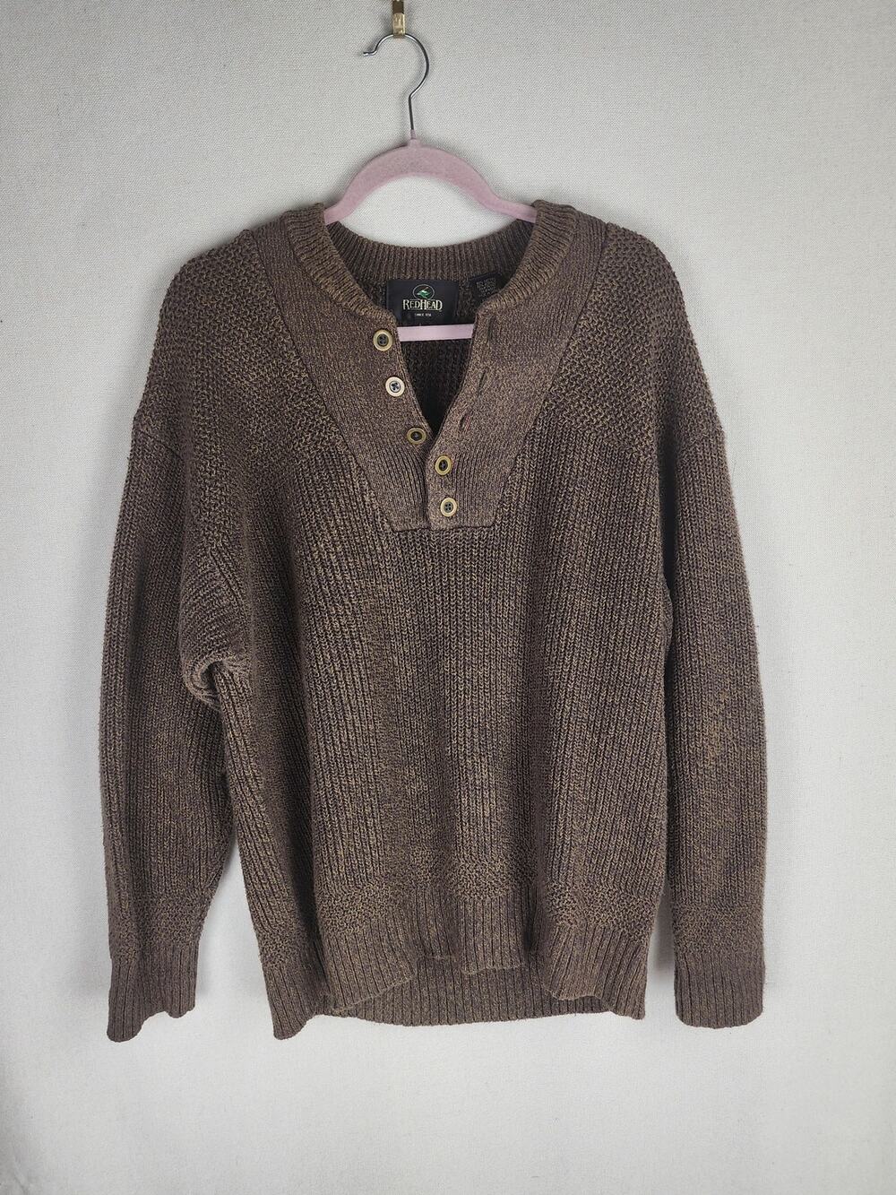 Redhead Sweater Men's L beige Cable Cotton Knit Warm comfy cabincore gorpcore